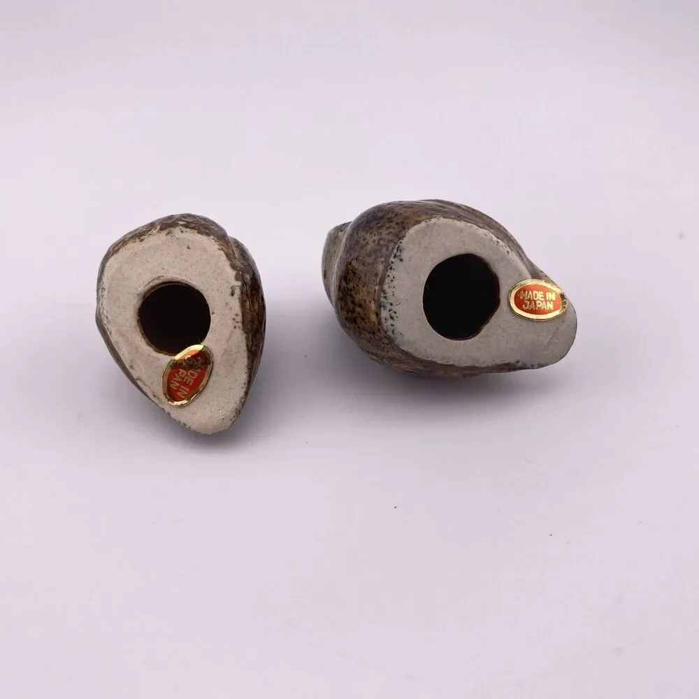 2 Vintage Adorable Miniature Owl Figurines Brown Earthtones 1